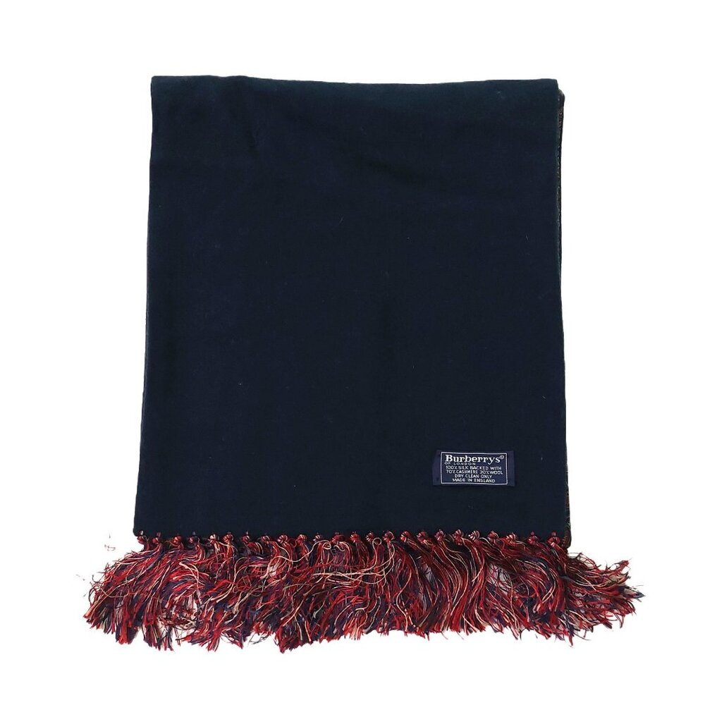 Burberry Cashmere Wool Silk Navy Blue Red Gold Paisley Fall Winter Scarf Scarves - Picture 3 of 6